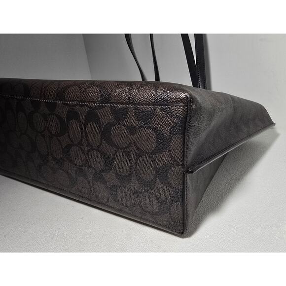 COACH Signature Dark Brown Black Mollie Tote Bag 1665 Pre-Owned - Picture 12 of 16